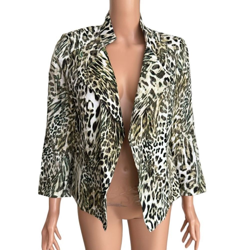 Chico's animal moto jacket size 0(S/4) leopard/cheetah printed 100% linen blazer